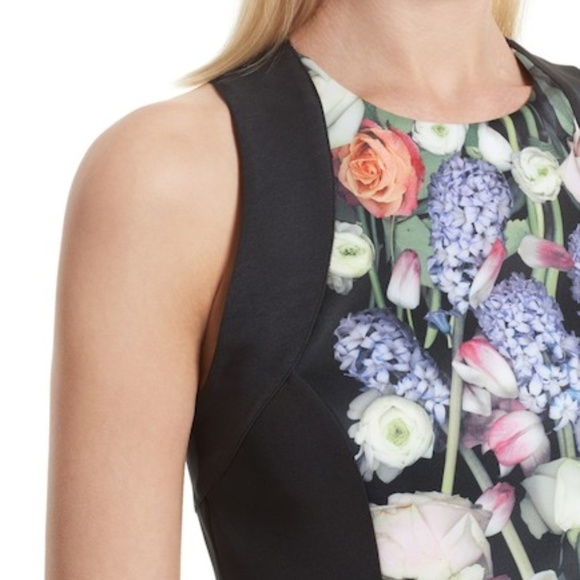 Ted Baker Akva Floral Bodycon Dress Jewel Neck Crisscross Back Fit ,Size 0, NEW - Picture 4 of 11